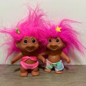 Treasure Trolls Cute Collectible Kids Toys Small Pair Pink Hair Beach Trolls